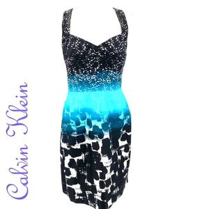Calvin Klein Criss cross fit flare Ombré dress